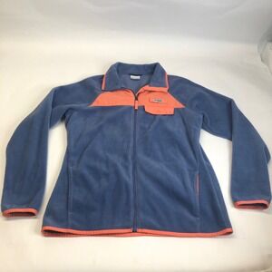 Columbia Fleece Jacket PFG Full Zip Outdoor Activewear Top Blue‎ Orange L